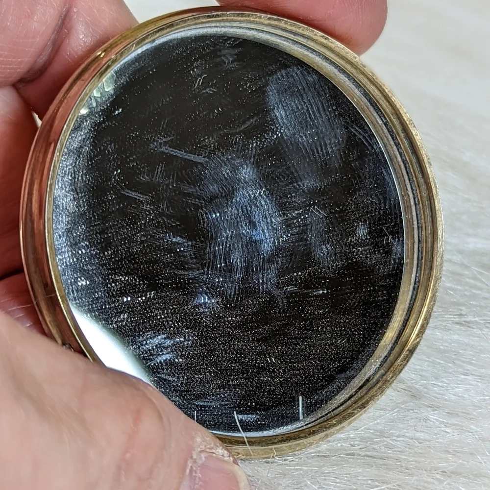Champagne Guilloche Enamel And Sterling Silver Purse Mirror William Neale & Sons